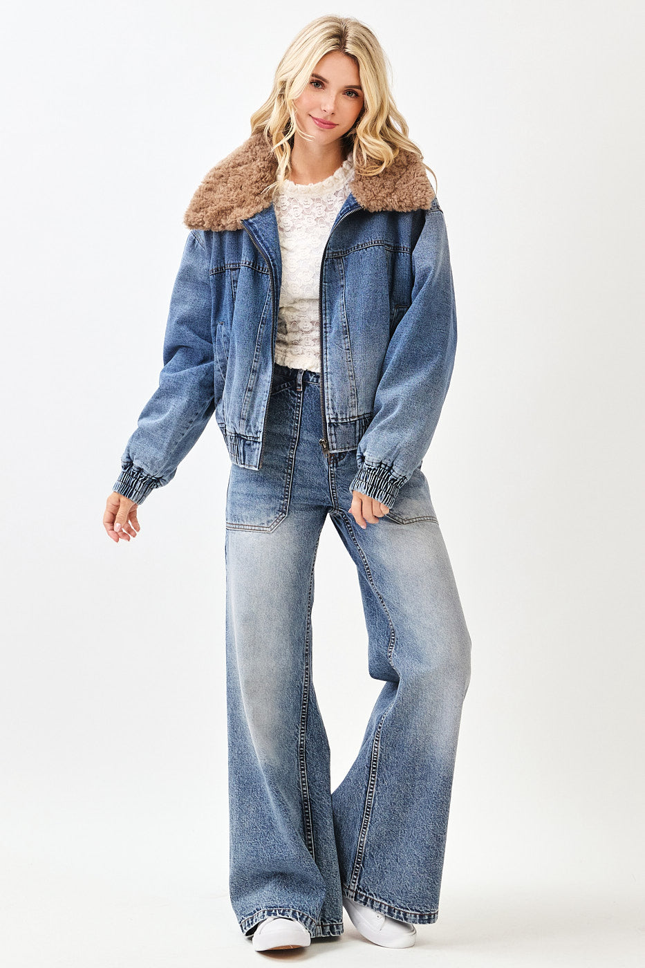 Aspen Faux Fur Denim Bomber Jacket– Sourgrass Clothing Co.
