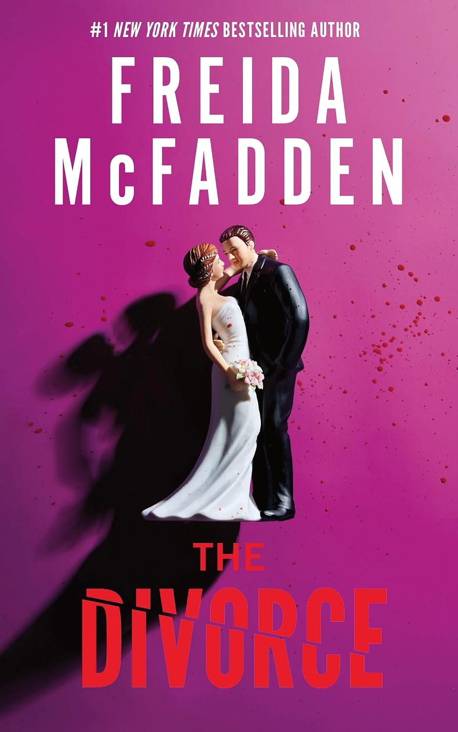 Book cover of 'The Divorce' by Freida McFadden with a couple embracing on a purple background.