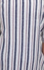 close up of Glory linen blend shirt dress, navy, white and red stripe